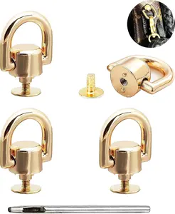 D Rings for Purse, Heavy Duty Leather Rivets Button and Stud Screw,4Pcs Crossbody Conversion Kit, 360 Degree Rotatable D rings for Purse, Bag Hardware, DIY Leathercraft-Gold