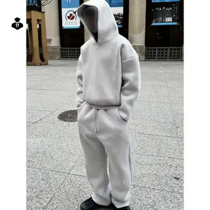 SHO-2pcs Men'S Polyester Tracksuit Set, Casual Hooded Sweatsuit, Solid Color, Long Sleeve Hoodie with Pockets & Matching Pants, Slight Stretch, for Fall/Winter