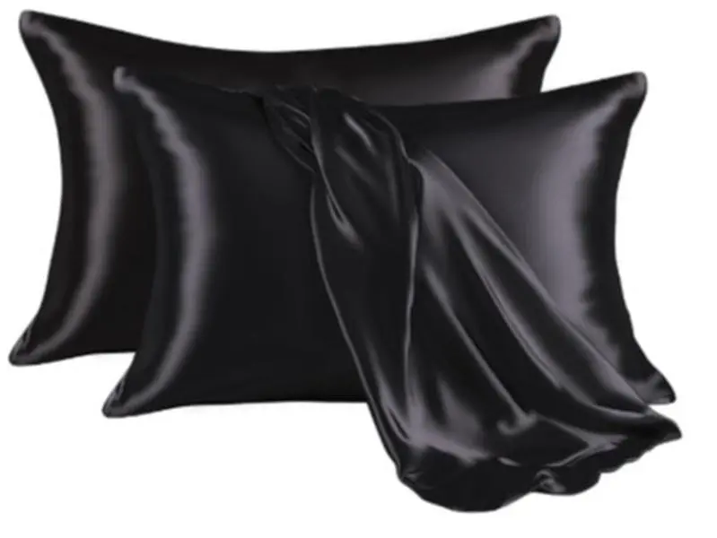 Queen Size Anti-Allergic Silky Satin 2-Piece Pillowcase Set - Silk Like Bedding, Cooling, Envelope Close Closure, Black, Skin-Friendly, Frizz-Free Bedding Linens Accessory, Two Piece Set