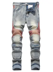 Men's Slim Fit Biker Jeans Ripped & Distressed Moto Denim Pants 100% Cotton Solid Color Mid Waist Skinny Below the Ankle Rock Y2K Style All Seasons