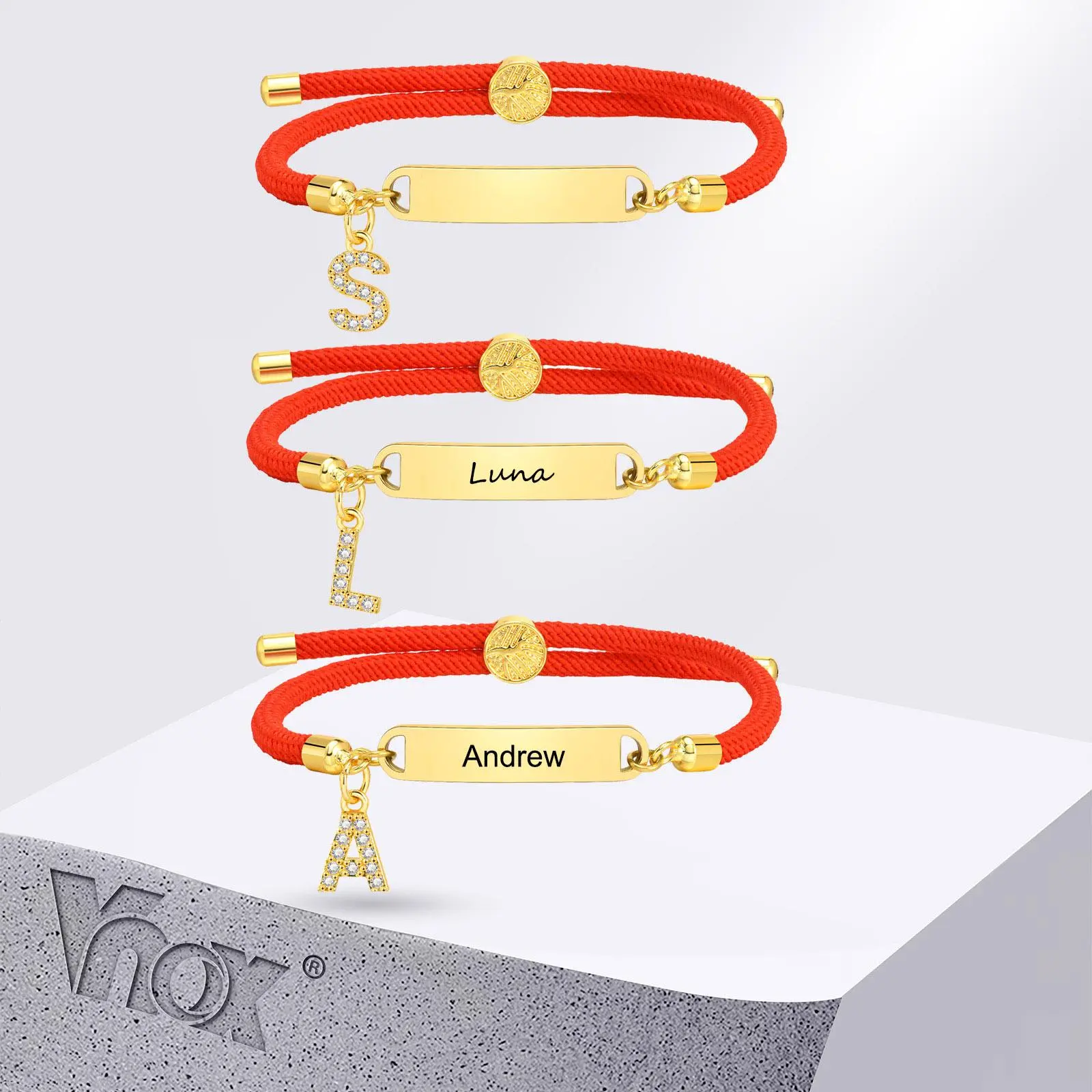 Vnox Free Personalized Baby Name Birthdate Bracelets for Newborns Name Bracelets,A-Z Initial Letters Bracelets Gift to Boy Girls