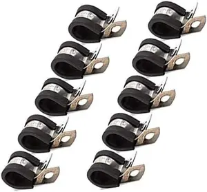 3/8  Line Tubing Mounting Clamps Stainless Steel  Clamp Hardware Rubber Cushioned Insulated Metal Clamp Tube Holder for Tube Pipe or Wire Cord Installation Pack of 10 count