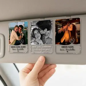 Personalized Couple Photo Car Visor Clip, Anniversary Gift For Him, Romantic Drive Safe I Love You, Valentines Gift for Boyfriend & Husband