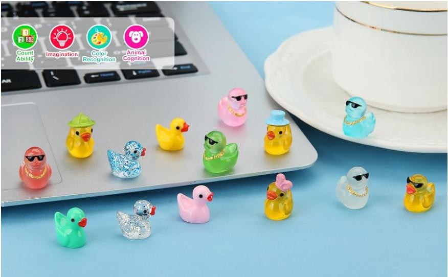 80 Pcs Mini Resin Ducks, Tiny Duck Animals Figures to Hide Plastic Glitter Little Ducks Glow in The Dark for Fairy Garden Dollhouse Miniature Landscape Fish Tank Aquarium Decor