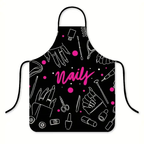 Nails Pattern Polyester Apron, 1 Count Adult Size Sleeveless Kitchen Apron, Cooking Apron,Apron for Women,Christmas Gift, Nails Design Tool,Kitchen&Cleaning Essential,Garden Tool,﻿Cleaning Tool, Kitchen Cooking Aprons