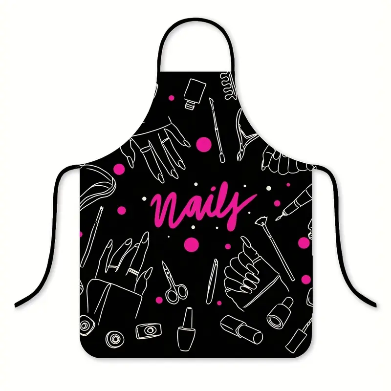 Nails Pattern Polyester Apron, 1 Count Adult Size Sleeveless Kitchen Apron, Cooking Apron,Apron for Women,Christmas Gift, Nails Design Tool,Kitchen&Cleaning Essential,Garden Tool,Cleaning Tool, Kitchen Cooking Aprons