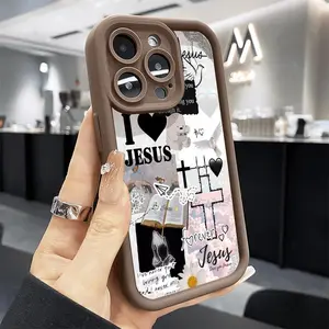 Phone Case Suitable for Iphone11/12/13/14/15/16/17 Pro Promax Air Plus,Cute Jesus Slogan Anti-Scratch Shockproof Soft Silicone Protective Cover