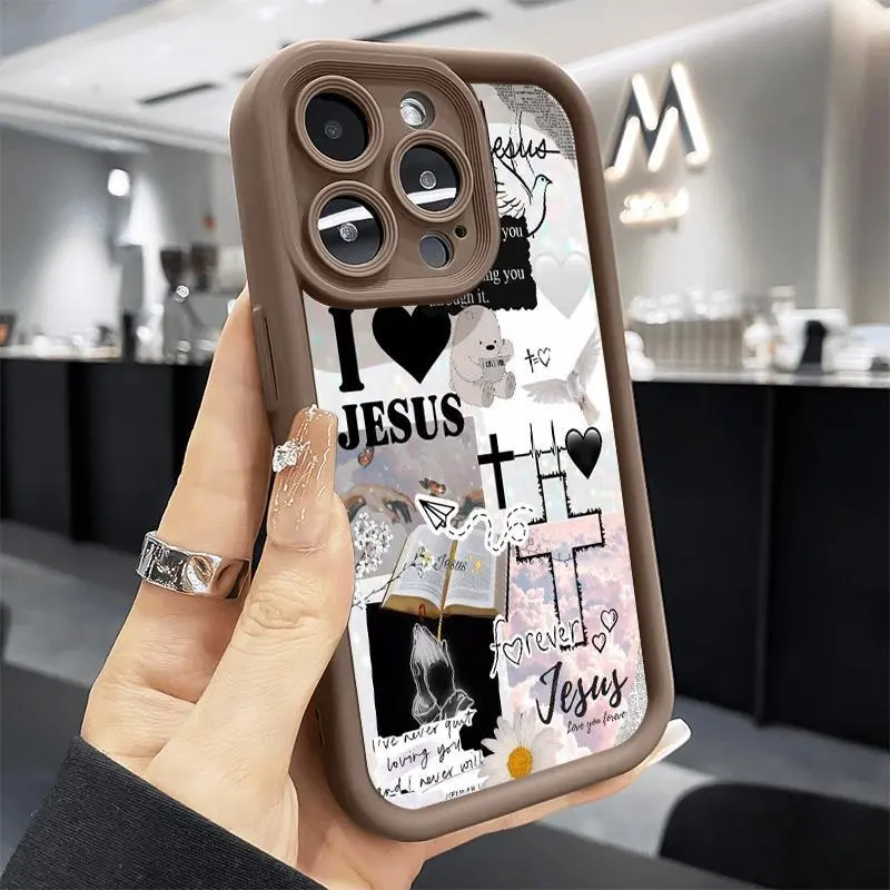 Phone Case Suitable for Iphone11/12/13/14/15/16/17 Pro Promax Air Plus,Cute Jesus Slogan Anti-Scratch Shockproof Soft Silicone Protective Cover