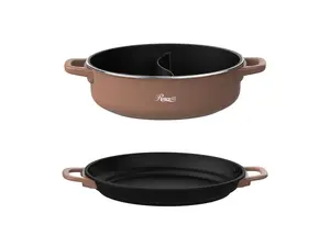 Rosewill 12.7 QT Electric Hot Pot Accessory Kit, Includes Dual-Sided Hot Pot and Shallow Fry Pan, with easy-to-carry Handle and Non-stick Coating - Mocha