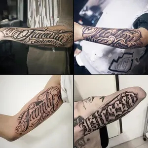 Set of 4 herbal tattoo stickers, including English calligraphy styles, lasting 7–15 days, waterproof and abrasion-resistant, natural-looking effect, suitable for those who are sensitive to pain and don’t want tattoos.