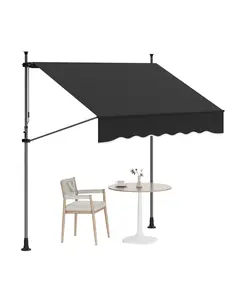 Manual Retractable Awning, 118 in x118 in Patio Awning Outdoor Sunshade Shelter, Angle & Height Adjustable Sunsetter Retractable Awning UV Protection for Any Window or Door, Black