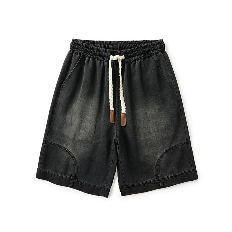 Men’s summer lightweight shorts made from Lyocell fabric—breathable, cool to wear, comfortable, and very cooling; suitable for various body types; vintage distressed style.