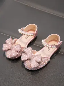 Girls' Baby Flat Shoes with Crystal Embellishments, Sparkling Bow Decorated Princess Shoes, Perfect for Spring and Autumn Wear