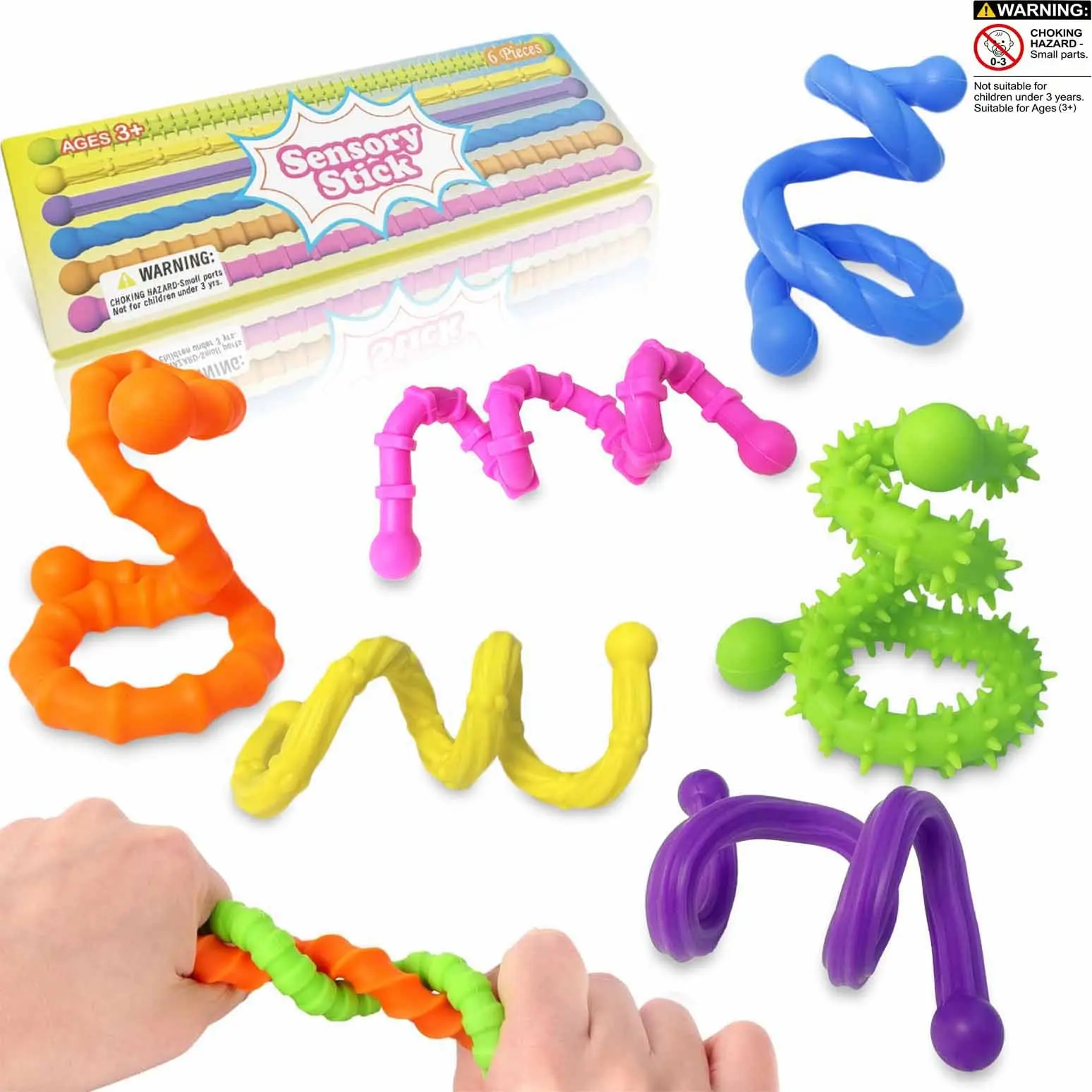 6-Piece Kids Sensory Stick Fun Stress Relief Toys, Sensory Stress Reliever, Twistable Foldable Stress Relief Toy, Educational Interactive Playthings, Stress Relief Fidgeting