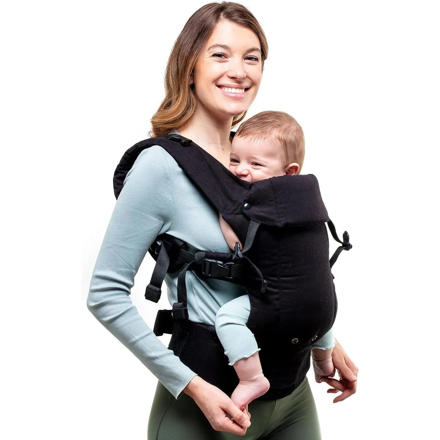 Baby Carrier from Newborn to Toddler - Certified Ergonomic Newborn Baby Carrier for Infants and Children of 7-35 lbs - M Shape, Adjustable Seat, 100% Organic Cotton (Metro Black)