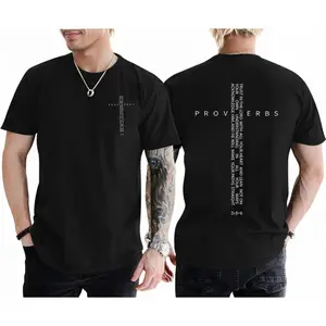 Unisex Minimal Christian Faith T Shirt Double Print Front Cross Shaped Proverbs Verse Back Full Scripture Trust In The Lord Quote Soft Black Cotton Short Sleeve Simple Religious Streetwear Gift For Christian Men Women