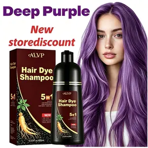 ALVP Herbal Hair Dye Shampoo for Gray Coverage, 5 in 1 Plant-Based Color with Ginseng, Long-Lasting Wine Red, Ammonia-Free Haircare for Men & Women