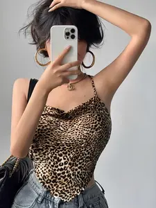 Women's Backless Rope Strap Leopard Print Halter Top, Casual Summer Sleeveless Vest, Fashionable Backless Design, Perfect for Daily Wear