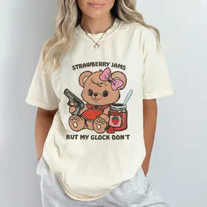 Strawberry Jams But My Glock Don't T-Shirt , Funny Bear T-Shirt, Funny Meme Shirt, Funny Strawberry Jams Shirt, Humorous Shirt