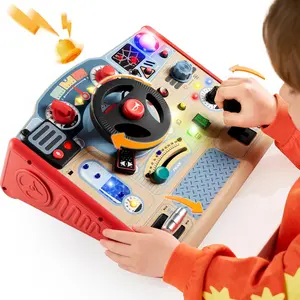 Montessori Busy Board with LED Light, Sensory Toys with Sounds & Switches, Activity Board for Kids 3-5, Car Driving Toy for Toddler Boy, 3 Year Old Girl Boy Gifts for Birthday Christmas