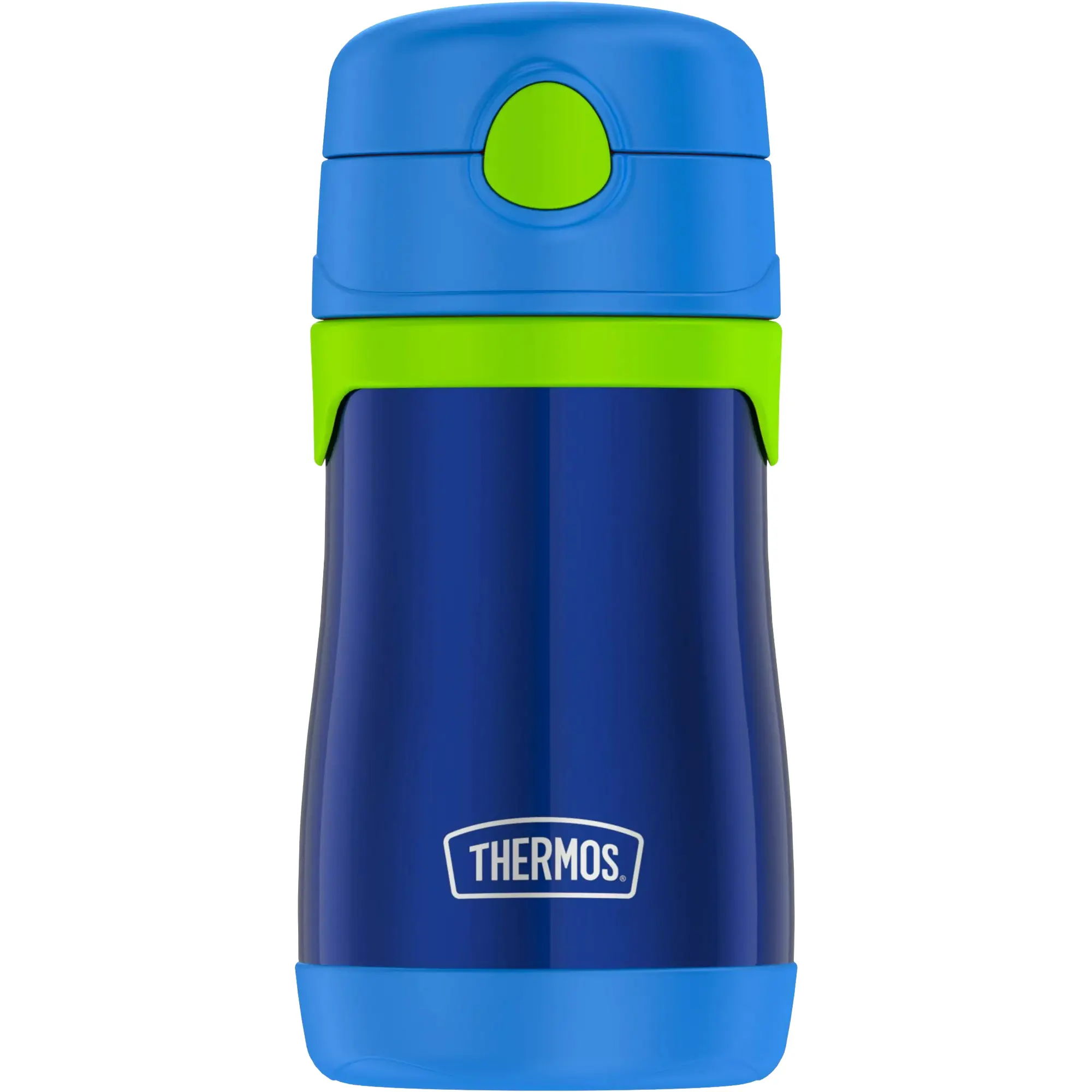 Kid's 10 oz. Vacuum Insulated Stainless Steel Water Bottle - Thermos Tumbler, Personal Size Mini Cup, Portable, Silicone Lid, Navy/Lime, Insulation, Reusable