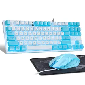 CHONCHOW Blue Keyboard and Mouse Combo, 87 Keys TKL USB Wired LED Light Up Backlit Keyboard, 800-3200 DPI RGB Mouse, Blue Mouse and Keyboard Combo