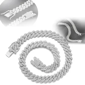 Cuban Link Chain Mens Iced Out Miami Cuban Necklace Silver Bling Diamond Hip Hop Jewelry
