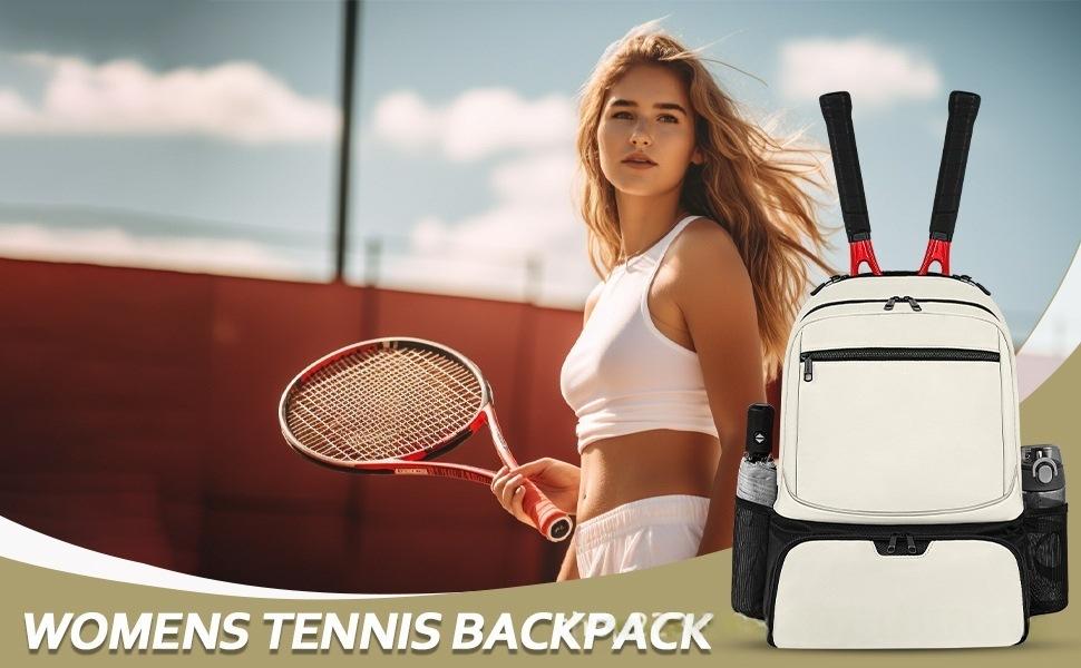 NEW Large Capacity Tennis Backpack Sports Racket Pack Holds 1-2 Tennis Rackets Outdoor Badminton Bag With Shoe Pocket Beige,Mother's Day Gift
