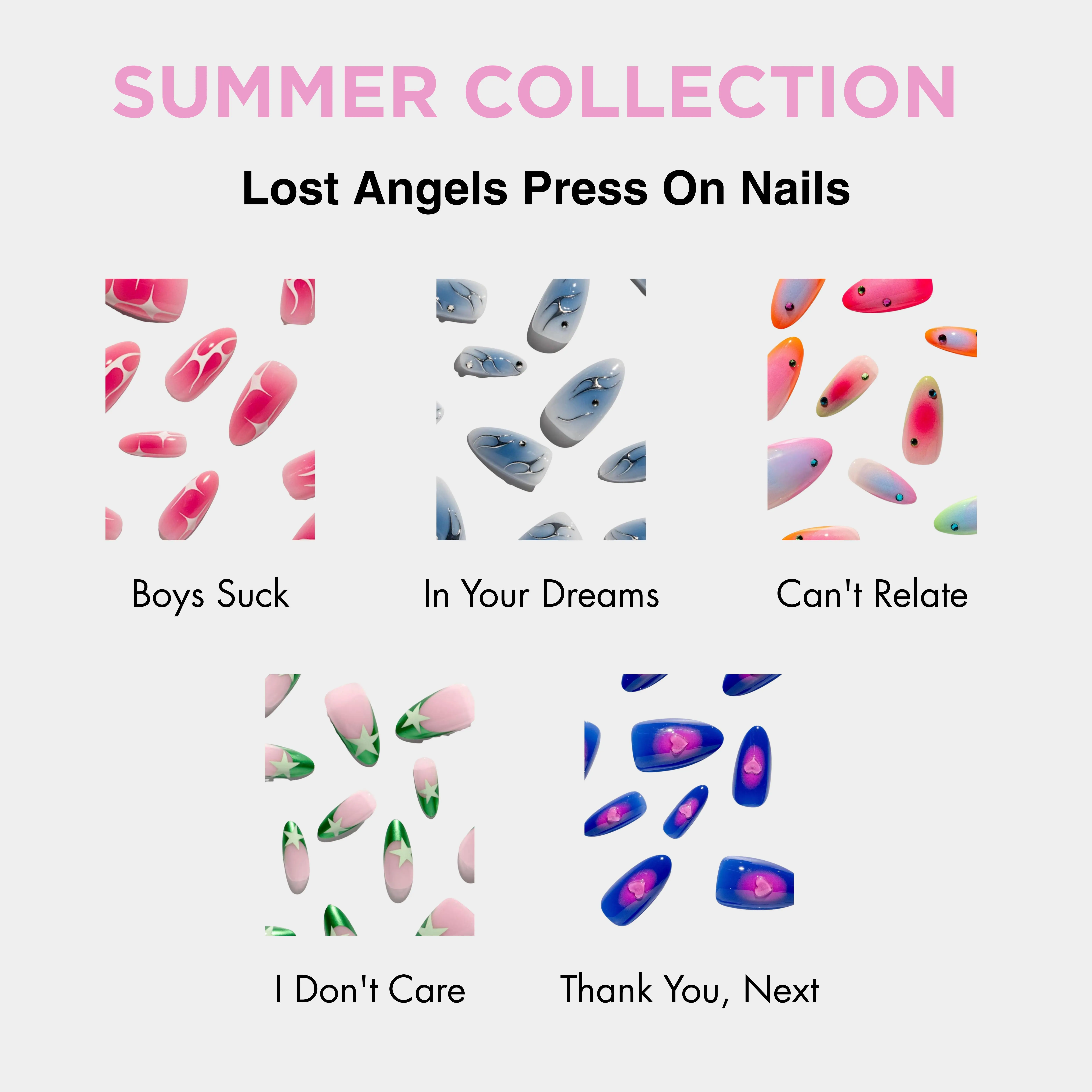 Lost Angels  Summer Press-On Nail Collection - French Tip Almond Shape, Vegan & Cruelty Free Salon Quality Extensions