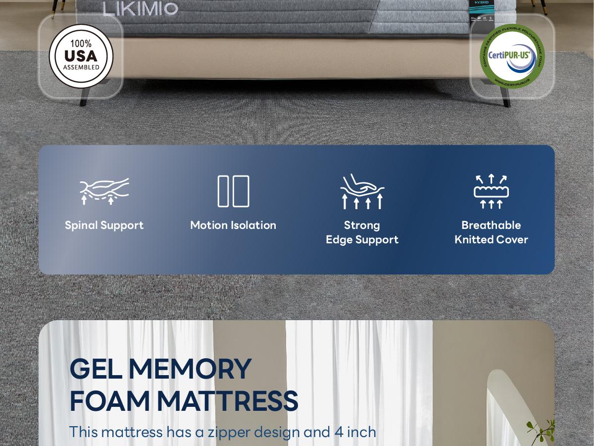 LIKIMIO 12/14 Inch twin/Full/queen Size Mattress, Hybrid 2-in-1 Adjustable Firmness Mattress - Cooling Gel Memory Foam & Pocket Springs, Motion Isolation, Edge Support, OEKO-TEX & CertiPUR-US Certified, Made in USA