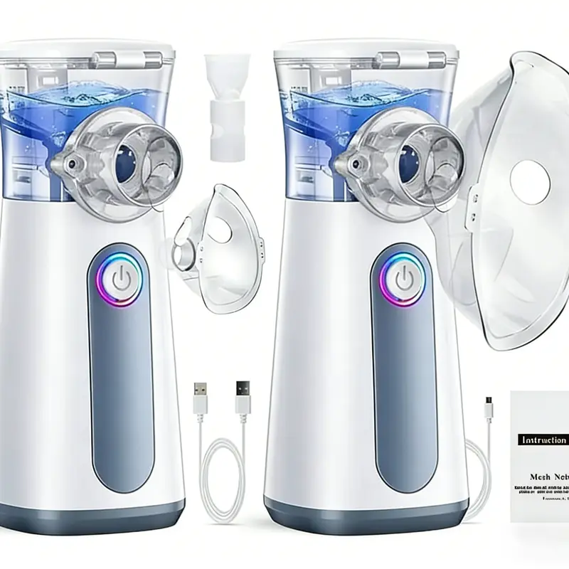 2 pcs Rechargeable Ultrasonic Handheld Mist Sprayer with Built-in 400mAh Battery, Includes Mask & Mouthpiece, Compact & Self-Cleaning, Ideal for Home & Travel Use(No need to install batteries.)