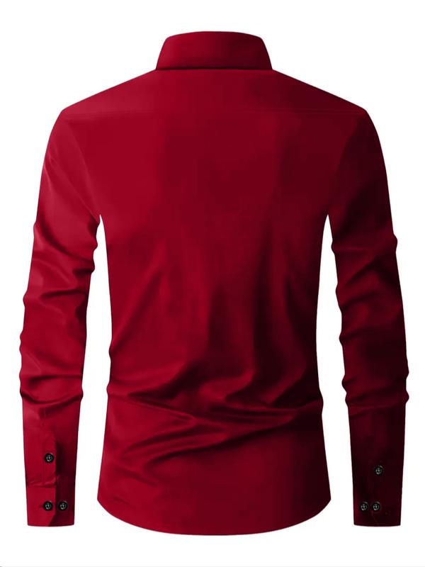 Men's Long Sleeve Formal Shirt, Wrinkle-Free Stretch Fabric, Button Front Pocket Design, Office Wear, Comfortable Fashion Csyj04 Fitted