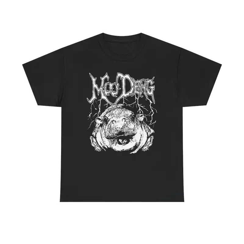 Women's Moo Deng Metal Graphic Short-Sleeve Heavy Cotton Tee, Comfortable Loose Simple Everyday Unisex T-Shirt