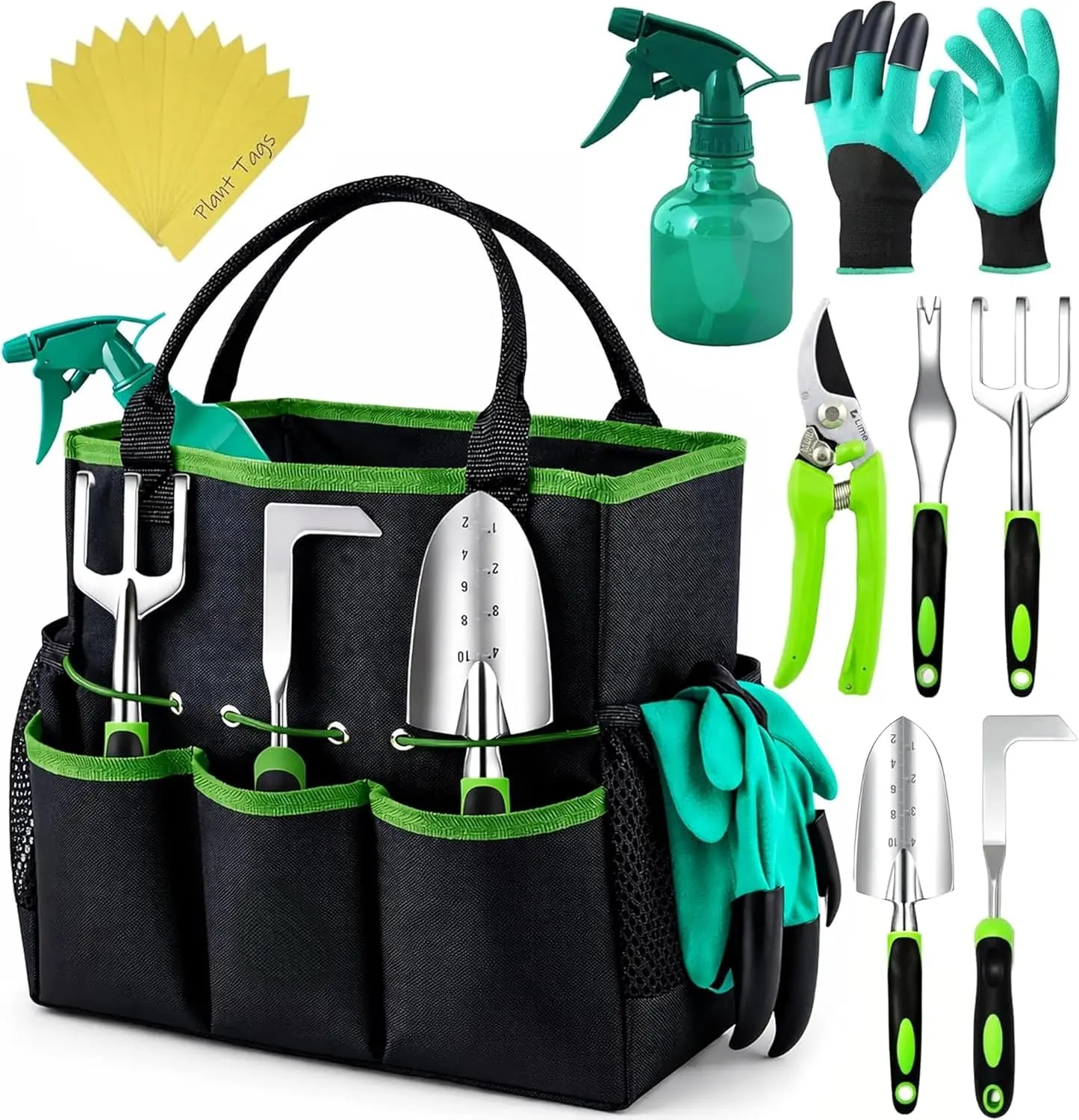 Heavy Duty Durable Ergonomic Garden Tools Full Set (Green) - Specialty Garden Tools for Women, Men - Ideal Gardening Gifts