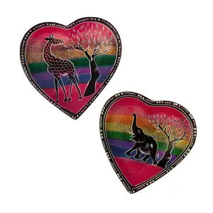 Global Crafts S/2 Soapstone Hand-painted HeartTrinket Dishes