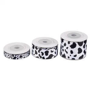 3Pcs White Black Cow Print Wired Edge Ribbon Craft Ribbons Gift Wrapping Ribbon Animal Print Ribbon for DIY Crafts Party