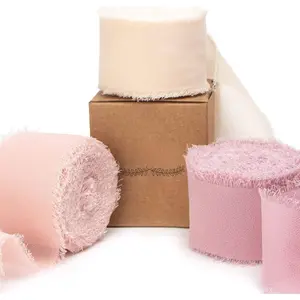Chiffon Silk Ribbon, 1.5 inch x 30 Yard, Champagne/Blush /Dusty Rose Fringe Chiffon Ribbon for Wedding Invitations, Bridal Bouquets Wrapping, Flower Arrangement Decoration
