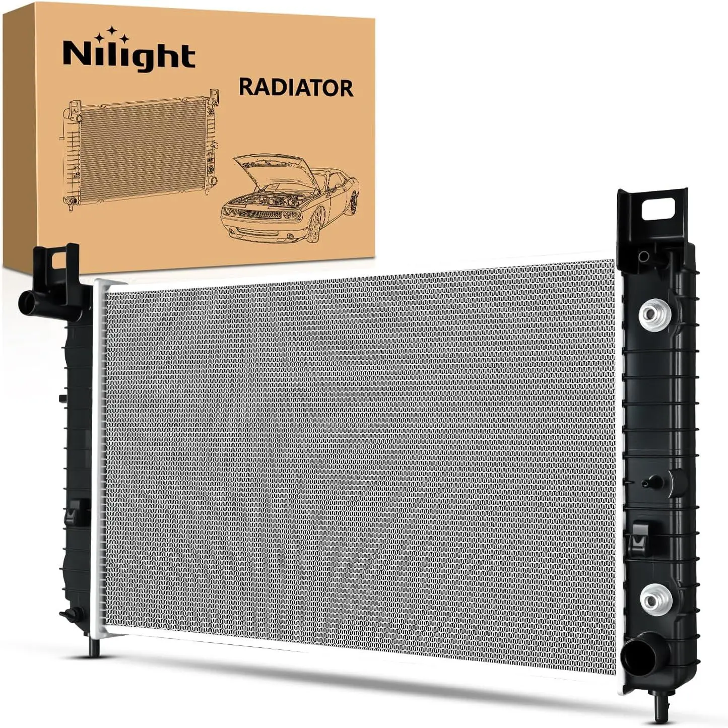 Nilight 28-in 1x New Complete Precision Folded Aluminum Core Radiator Unit, 1x Engine Cooling with Boiling Point Boost for Chevy Silverado, GMC Sierra, Yukon XL, Cadillac Escalade Automatic Trans 1999-2006, Leak Tested