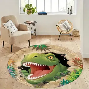 Dinosaur Pattern Round Rug, Cartoon Dinosaur Design Non-slip Floor Mat, Decorative Carpet for Home Living Room Bedroom