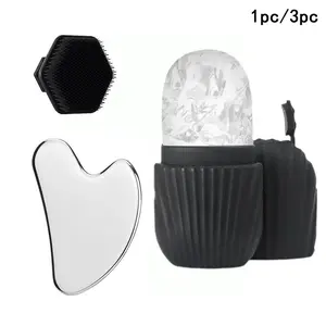Vertical twill facial ice roller + heart-shaped gua sha board + face wash brush Facial care set Cleansing and shaping cold compress in one step Perfect gift for women Facial care tools