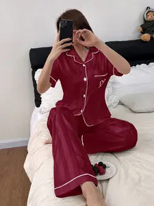 Women's Elegant Striped Jacquard Short Sleeve Pajama Set, Luxurious Comfort Sleepwear, Fashionable and Cozy Nightwear
