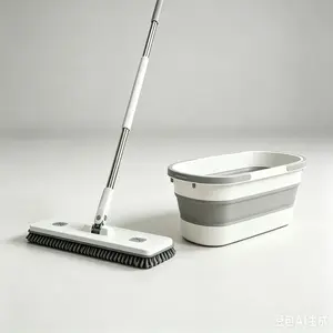 24 in Self-Wringing Flat Mop with Spin-Squeeze System, Microfiber Chenille Pad - Household Hands-Free Floor Cleaning for Hardwood, Tile，broom