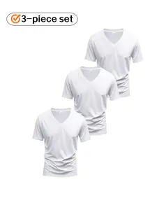 Fashionable New 3 Pack Men's Solid V Neck T Shirts, Essential Plain Short Sleeves for Casual Daily Wear, Versatile Basics for Everyday Style