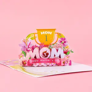 2026 Best Seller Floral Trophy Mother’s Day 3D Creative Holiday Greeting Card with Laser Cutout Design