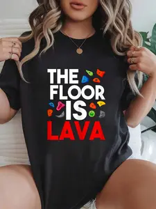 100% cotton The Floor Is Lava - Bouldering Wall Climber Rock Climbing T-Shirt Women Graphic T-Shirt Cotton Print short Sleeve Casual Top, Summer Tee Womens Tops