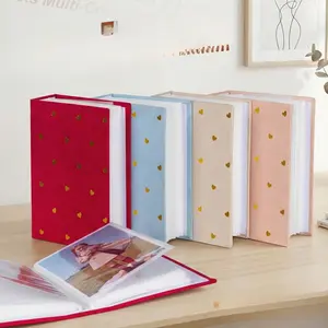 Heart Style Cloth Cover Gold Foil Bohemian Retro Photo Album, 6 Inch 100 Photos Capacity, Fabric Photo Book, Scrapbook Photo Album, Student Card Book, Travel Memory Album, Ideal Gift for Valentine's Day, Christmas, Halloween, Thanksgiving & Birthday