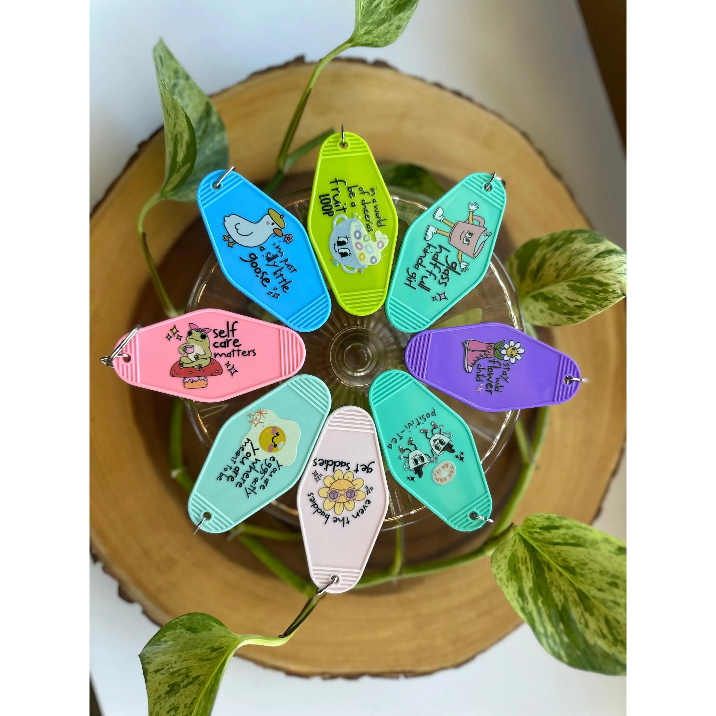 Positive Affirmations and Cute Sayings Retro Motel Keychains, Handmade