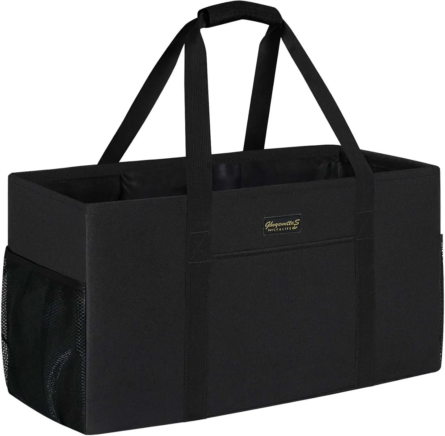 Extra Large Utility Tote Bag, Stand Up Utility Tote with Metal Wire Frame & Hard Bottom Board, Reusable Grocery Bags With Handles, Extra Large Beach Bag, Collapsible Car Tote | 22.5"×10.5"×12"Gift.