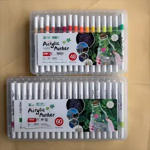 48/60 Color Soft Tip Acrylic Markers Art Set, High-End Foldable Storage Box, DIY Art Supplies, Painting Cards, Ceramic, Glass, Textiles
