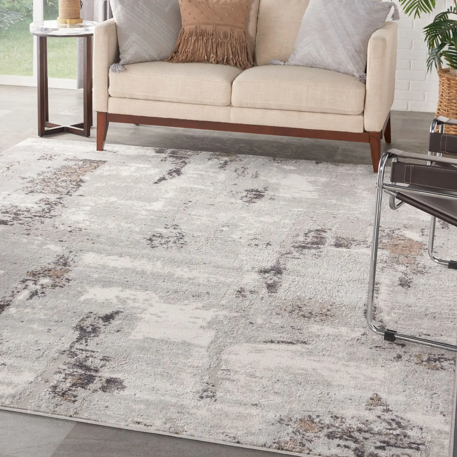 Nourison Elation Low-Profile Ultra Modern Indoor Area Rug - Grey Brick, Ivory, Charcoal Design, Contemporary Decorative Home Decor, Rugs for Bedroom, Household Textile Decor